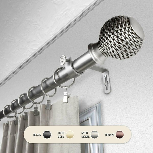 Kd Encimera 1 in. Wicker Curtain Rod with 66 to 120 in. Extension, Satin Nickel KD3728610